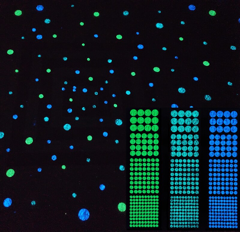 Glow in the Dark Star Dots - Multi Color Set for stunning night sky ceilings, invisible by day